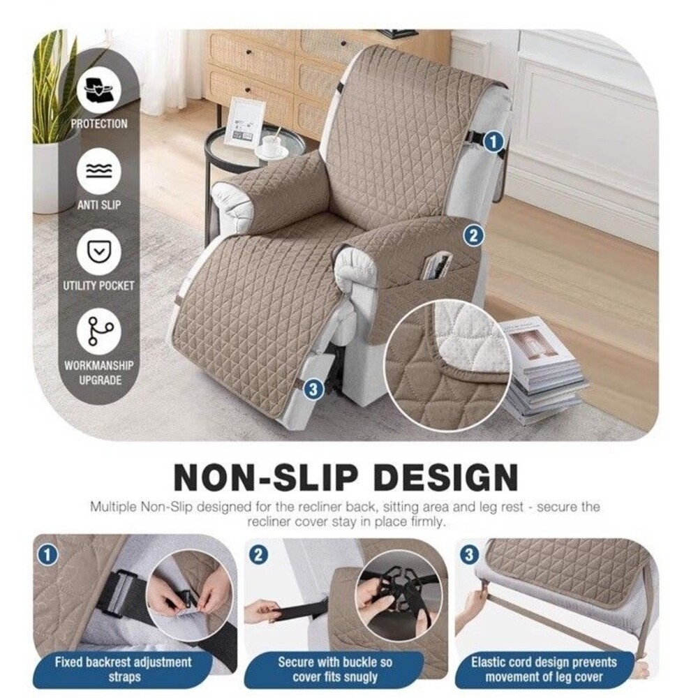 Non-Slip Recliner Chair Cover for Pets - Washable & Easy to Install** 22" Size - Picture 4 of 6